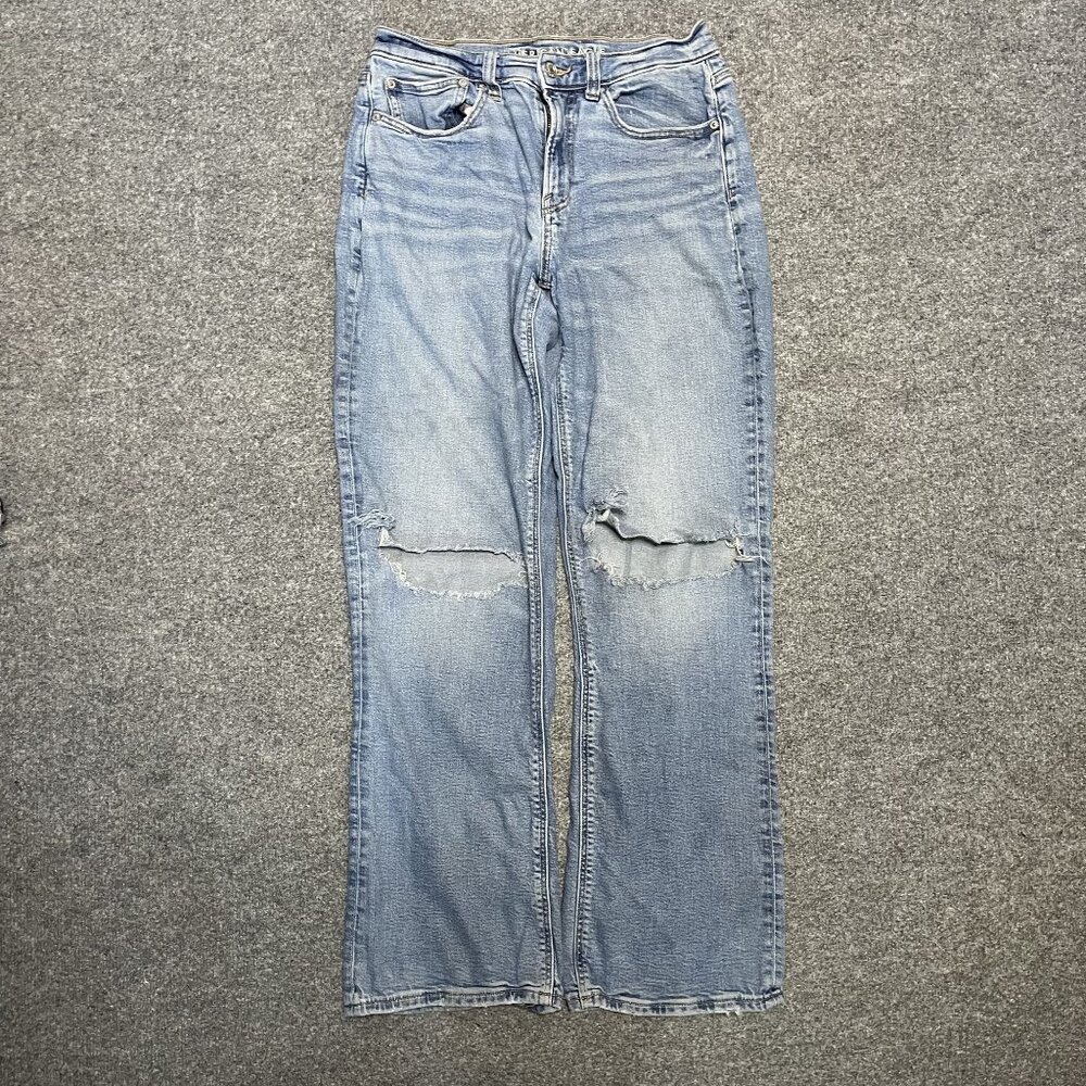 American Eagle Stretch Womens 90s Boot Cut Distressed Light Wash Ripped Knees 6